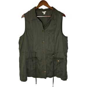 Est 1946 Womens Army‎ Green Vest Button Up Waist String Pockets Size18/20W